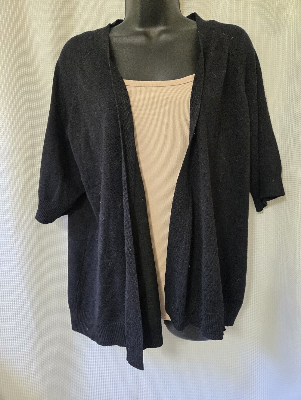 Black Open-Front Short-Sleeve Women’s Cardigan